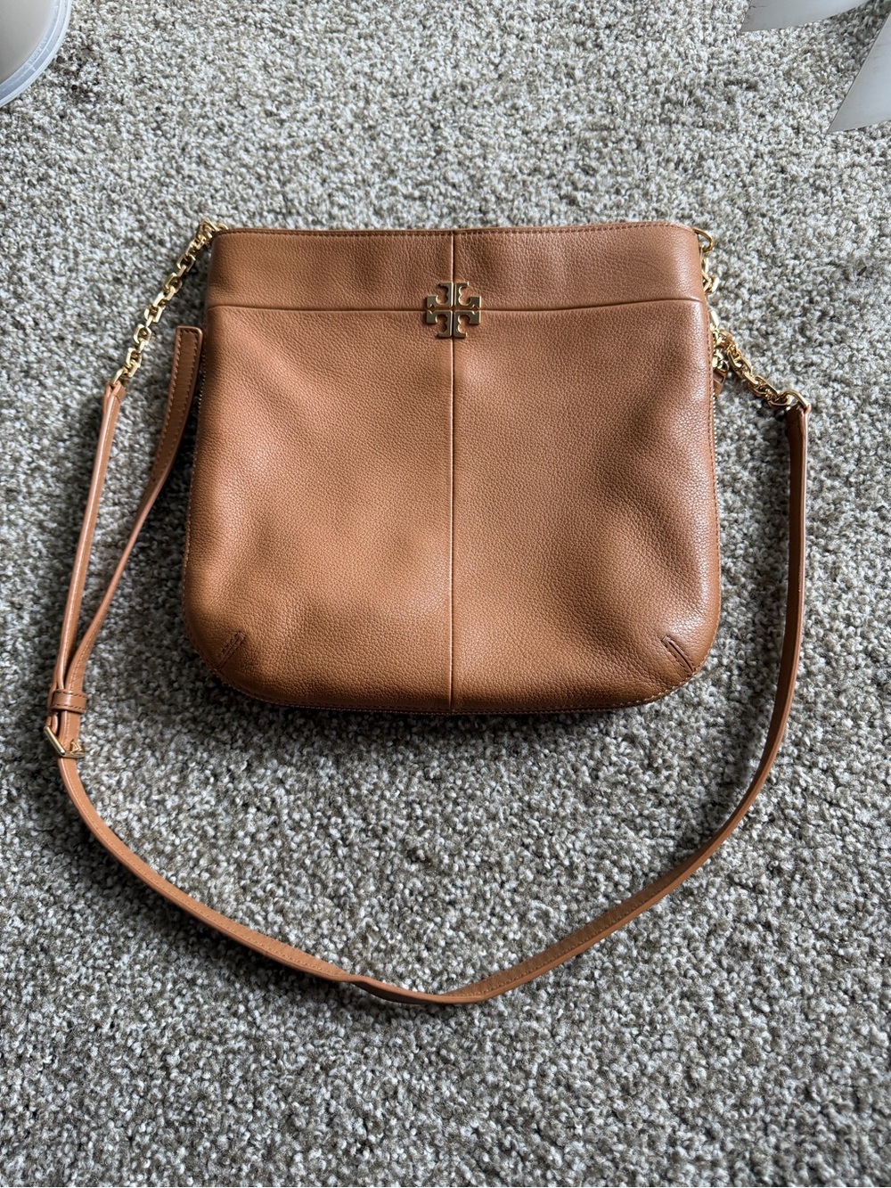 Tory Burch Saddle Tan Leather Crossbody with Gold Logo